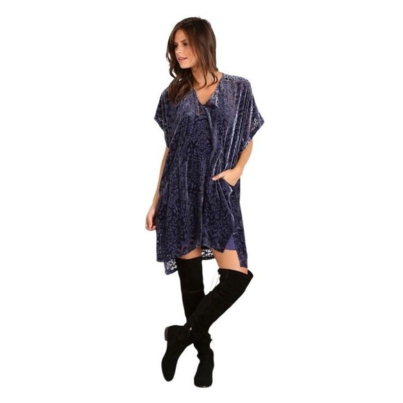 Free People Dresses & Skirts - Free People Room of Shadows Velvet Burnout Shift Dress Womens XSBlue Ash